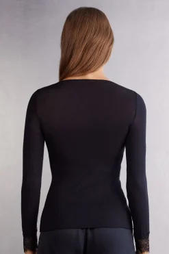 Maglia scollo a V in Modal Cashmere Ultralight e Pizzo
