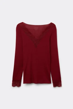 Maglia scollo a V in Modal Cashmere Ultralight e Pizzo