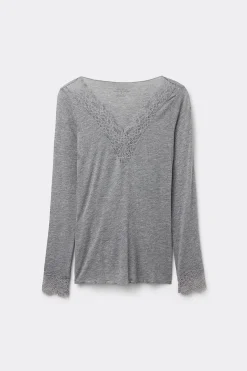 Maglia scollo a V in Modal Cashmere Ultralight e Pizzo