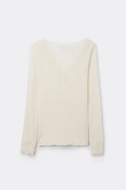 Maglia scollo a V in Modal Cashmere Ultralight e Pizzo