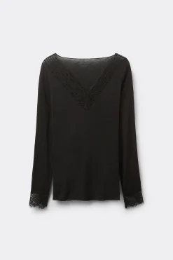 Maglia scollo a V in Modal Cashmere Ultralight e Pizzo