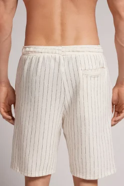 Pantalone Corto in Felpa a Righe Verticali