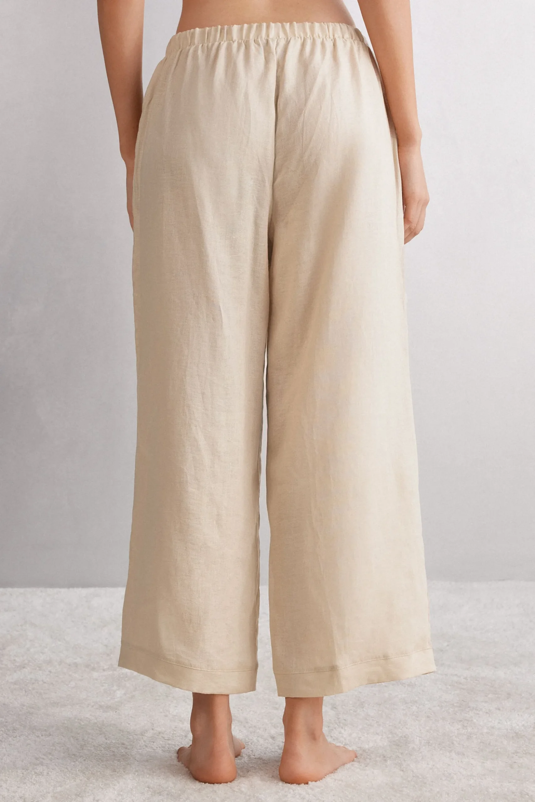 Pantalone Lungo con Coulisse in Tela di Lino
