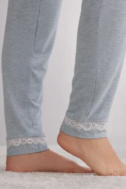 Pantalone Lungo in Modal con Dettagli in Pizzo