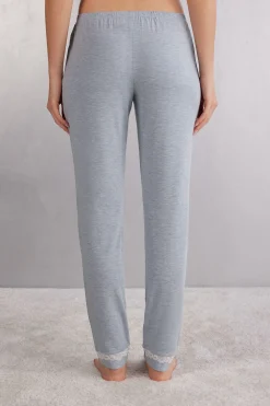 Pantalone Lungo in Modal con Dettagli in Pizzo