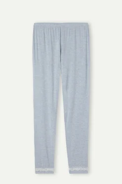 Pantalone Lungo in Modal con Dettagli in Pizzo