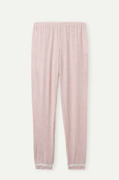 Pantalone Lungo in Modal con Dettagli in Pizzo