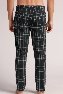 Pantaloni Cotone Stampa Check Verde