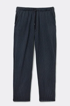 Pantaloni Cotone Stampa Gessato Blu