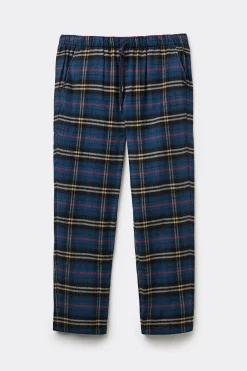 Pantaloni Tela di Cotone Garzata Stampa Check Petrolio