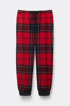Pantaloni Tela di Cotone Garzata Check Rosso
