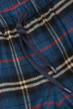 Pantaloni Tela di Cotone Garzata Stampa Check Petrolio