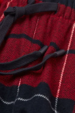 Pantaloni Tela di Cotone Garzata Check Rosso
