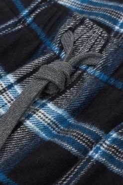Pantaloni Tela di Cotone Garzata Stampa Check Nero Celeste