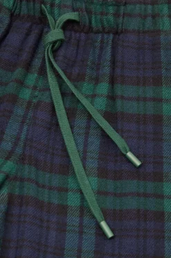 Pantaloni Tela di Cotone Garzata Stampa Check Blu/Verde