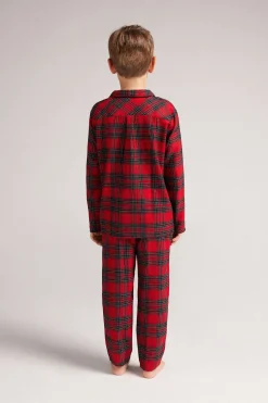 Pigiama Lungo Bambino in Tela Garzata Tartan