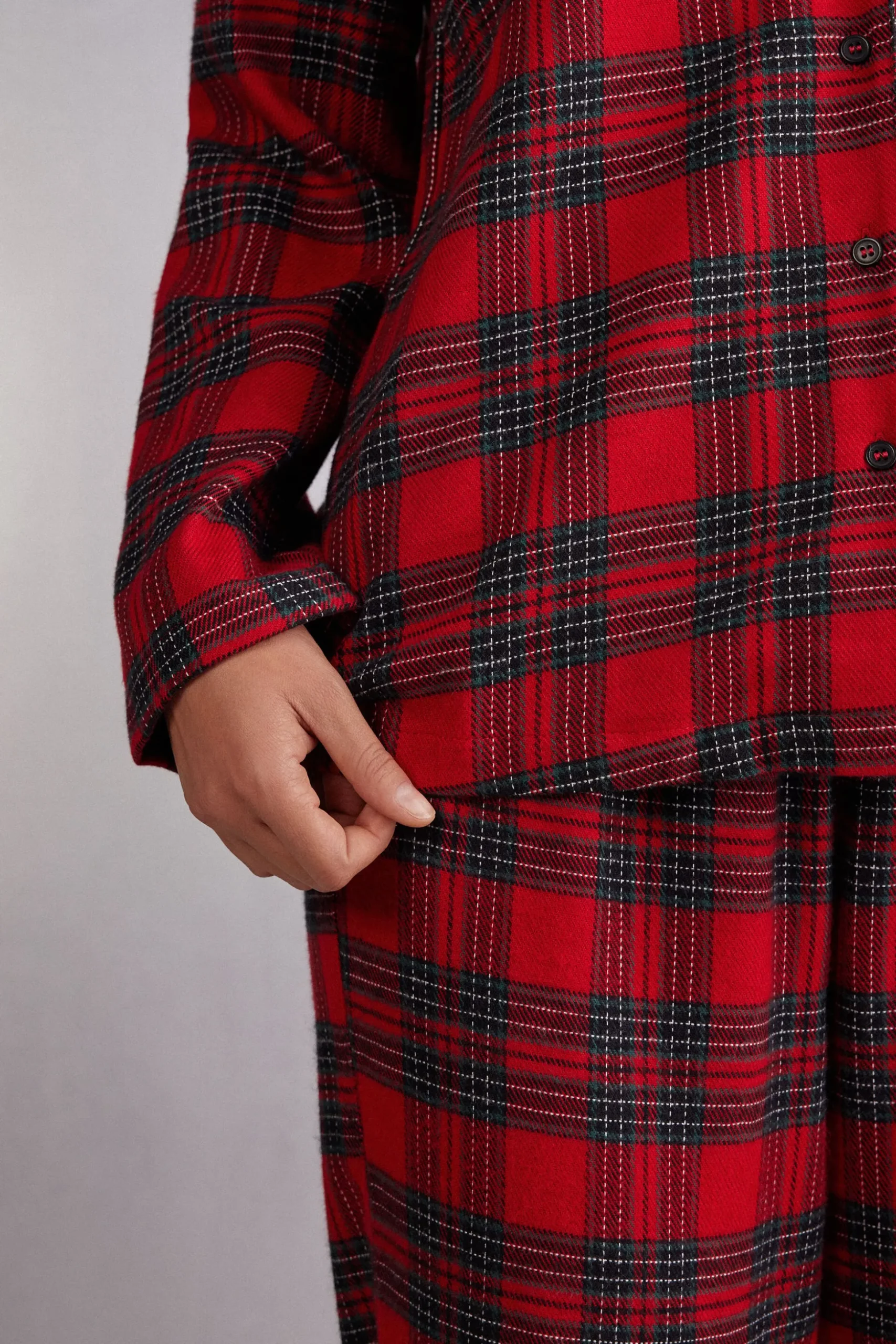 Pigiama Lungo in Tela Garzata Couple Tartan