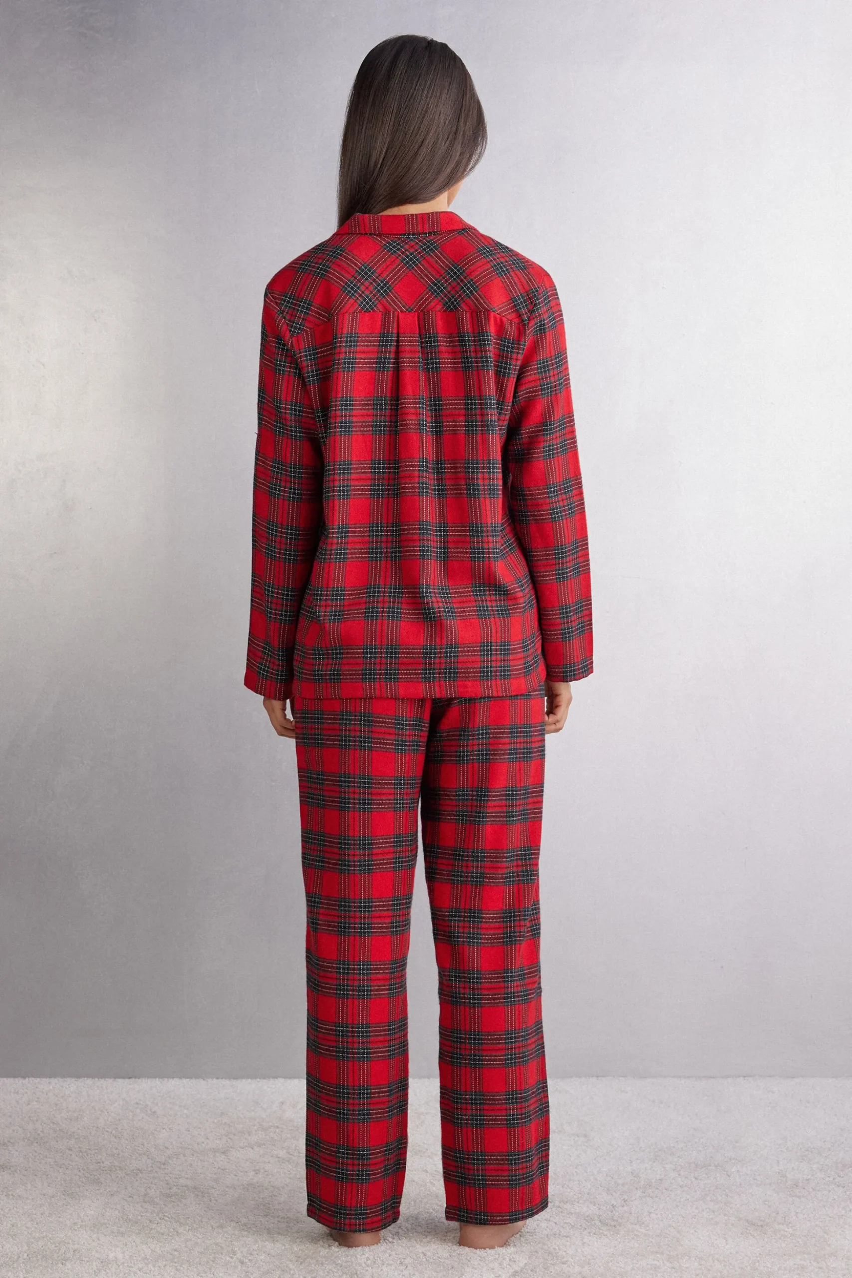 Pigiama Lungo in Tela Garzata Couple Tartan