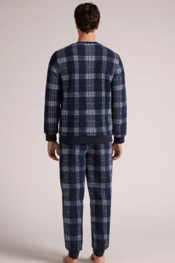 Pigiama Lungo Teddy Tartan Blu