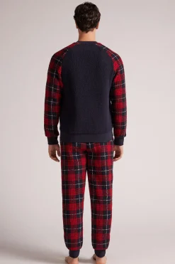 Pigiama Lungo Teddy Tartan Rosso