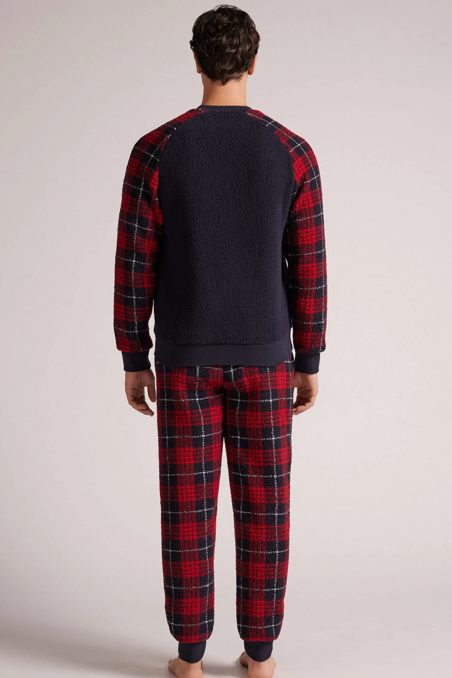 Pigiama Lungo Teddy Tartan Rosso