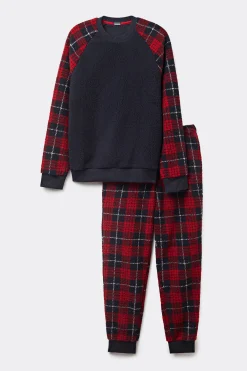 Pigiama Lungo Teddy Tartan Rosso