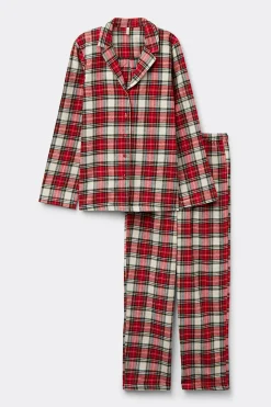 Pigiama Lungo Tela di Cotone Garzata Warm Tartan
