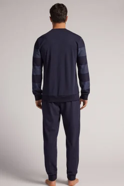 Pigiama Lungo Tricot Righe Blu