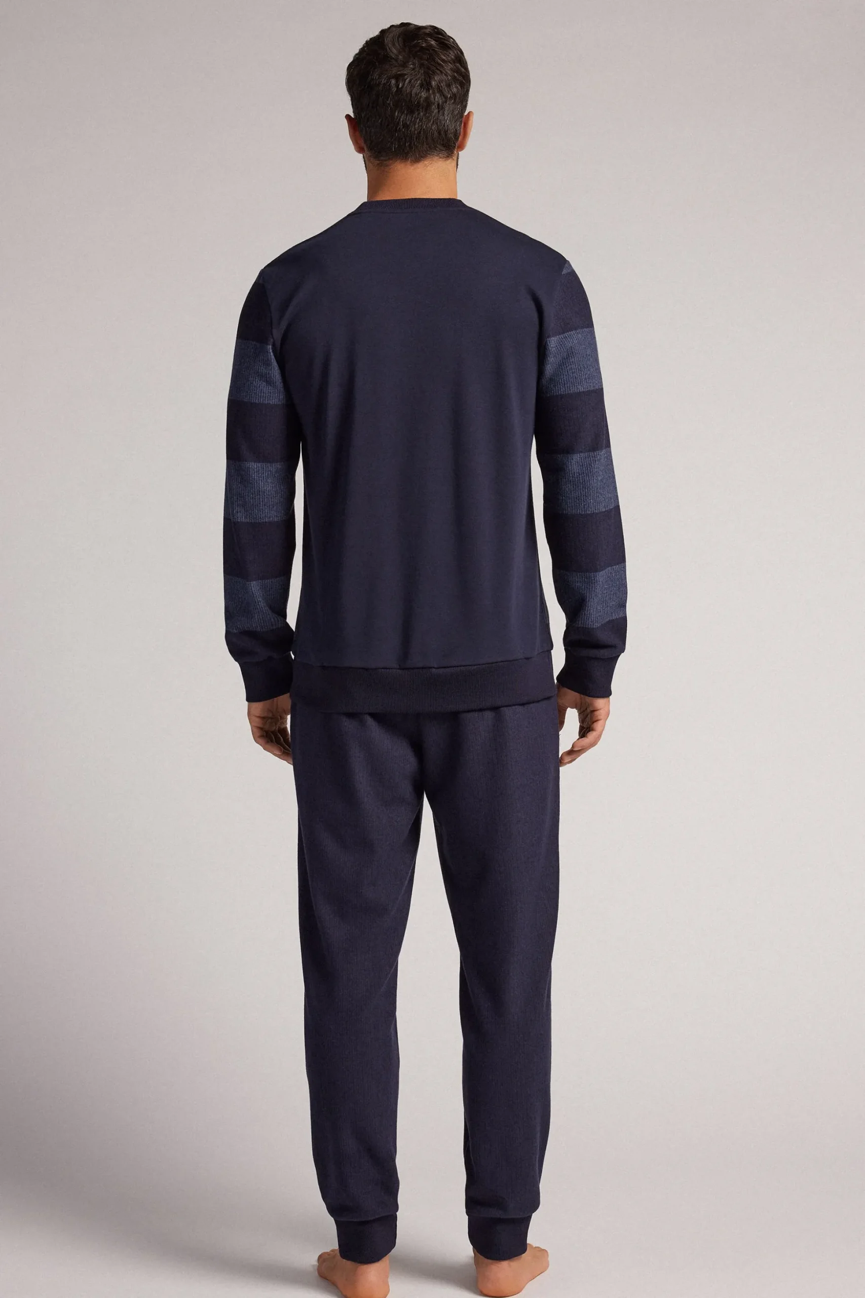 Pigiama Lungo Tricot Righe Blu