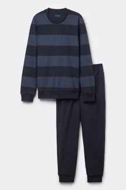 Pigiama Lungo Tricot Righe Blu