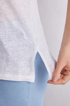 Top Scollo a V in Lino