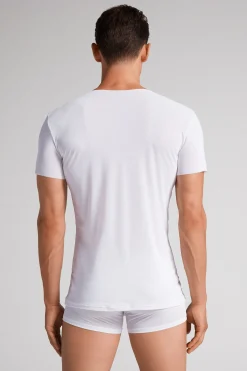 T-shirt in Microrete Taglio Vivo con Scollo a V