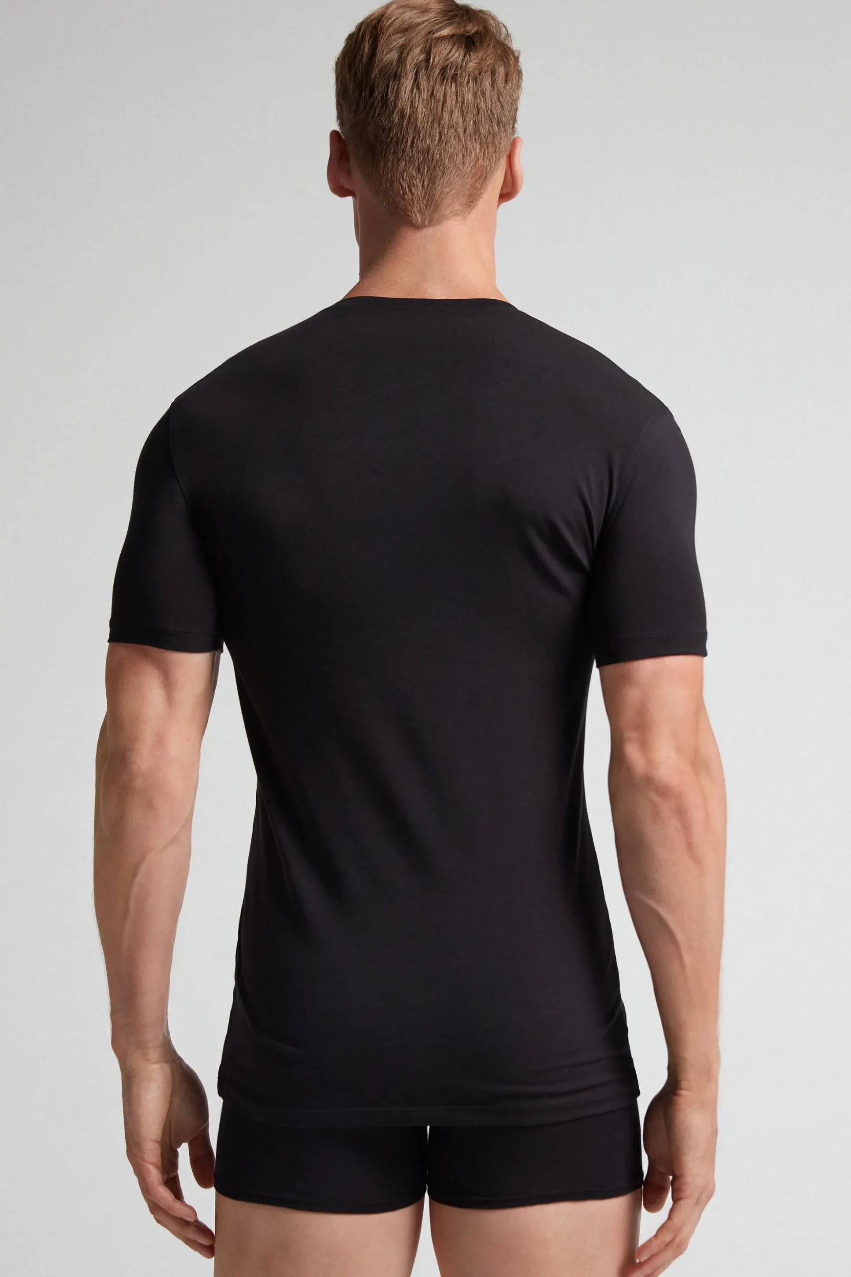 T-shirt Scollo a V in Cotone Superior Elasticizzato