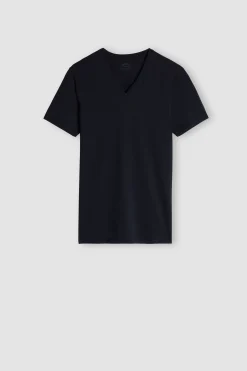 T-shirt Scollo a V in Cotone Superior Elasticizzato