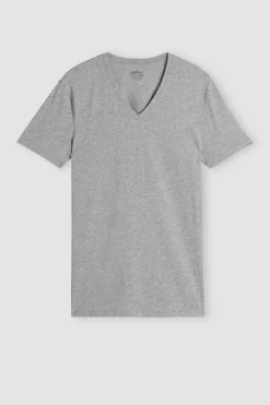 T-shirt Scollo a V in Cotone Superior Elasticizzato